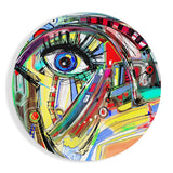Round Abstract Scribble Eye Face Glass Wall Art - 60x60 cm