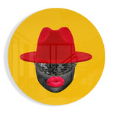 Tableau en verre Silhouette au chapeau rouge - 60x60 cm