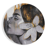 Gold Drip Profile With White Lily Woman Glass Wall Art - 60x60 cm