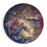 Navy Blue Gold Cosmic Ink Glass Wall Art - 60x60 cm