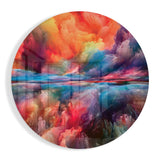 Nuage Rond Orange Ardent Bleu tableau en verre - 60x60 cm