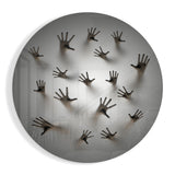 Round Ghost Hands Behind Screen Glass Wall Art - 60x60 cm