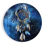 Adler-Traumfänger im blauen Kosmos Glasbild - 60x60 cm