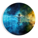 Astronaut im petrol-goldenen Kosmos Glasbild - 60x60 cm