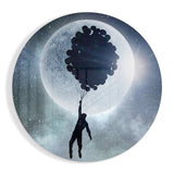 Runder Flug eines Mond-Ballon-Clusters Glasbild - 60x60 cm