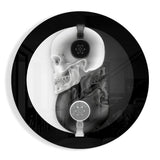 Round Monochrome Skull Headphones Glass Wall Art - 60x60 cm