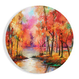 Fiery Fall Trees Riverside Glass Wall Art - 60x60 cm