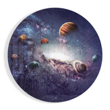 Round Solar System Planets Nebula Glass Wall Art - 60x60 cm