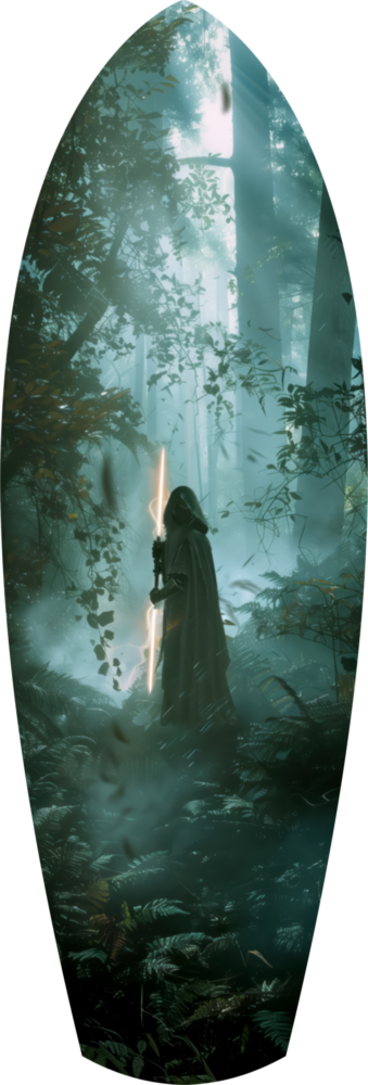 Light Saber in the Woods Glass Wall Art