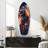 Flaming Helmet Motorcycle Rider Tempered Glass Wall Art.