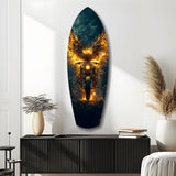 Golden Eagle Wings Motorcycle Fire Glass Wall Art.