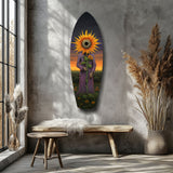 Sunflower-Headed Figure Surreal Glass Wall Art.
