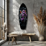 Purple Hannya Mask Skulls Dark Glass Wall Art.