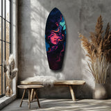 Neon Smoke Woman Portrait Surreal Glass Wall Art.