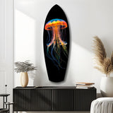 Glowing Orange Jellyfish Ocean Glass Wall Art.
