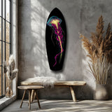 Magenta Teal Jellyfish Bioluminescent Glass Wall Art.