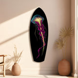 Magenta Teal Jellyfish Bioluminescent Glass Wall Art.