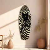 Black Cat Wavy Optical Pattern Glass Wall Art.