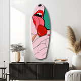 Pop Art Lips Strawberry Tongue Glass Wall Art.