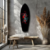 Geometric Symbols Red Splatter Gamer Glass Wall Art.