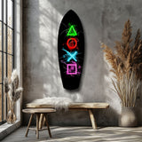Neon Geometric Icons Gamer Glow Glass Wall Art.