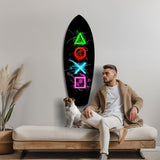 Neon Geometric Icons Gamer Glow Glass Wall Art.