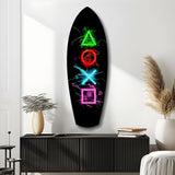 Neon Geometric Icons Gamer Glow Glass Wall Art.