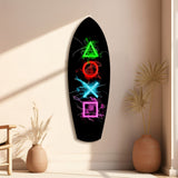 Neon Geometric Icons Gamer Glow Glass Wall Art.