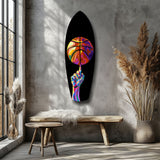 Pop Art Basketball Spin Colorful Glass Wall Art.