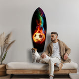 Flaming Soccer Ball Rainbow Smoke Glass Wall Art.