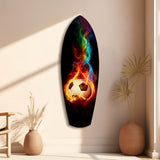 Flaming Soccer Ball Rainbow Smoke Glass Wall Art.