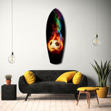 Flaming Soccer Ball Rainbow Smoke Glass Wall Art.