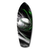 Baseball Liquid Swirl Black Green Glass Wall Art.