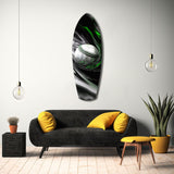 Baseball Liquid Swirl Black Green Glass Wall Art.