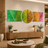 3-teiliges Glasbild Green Gold Red Leaf Vein Macro - 188x60 cm