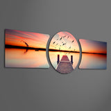 Sunset Pier Flying Birds 3 Piece Glass Wall Art