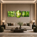 Quadro in vetro 3 pezzi Sunlit Green Forest Canopy - 188x60 cm
