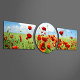 Red Poppy Field Blue Sky 3 Piece Glass Wall Art