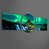 Green Aurora Mountain Night 3 Piece Glass Wall Art