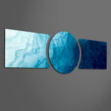 Flowing Blue Ocean Abstract 3 Piece Glass Wall Art