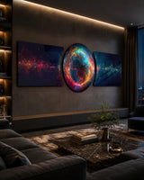 3-teiliges Glasbild Glowing Cosmic Planet - 188x60 cm