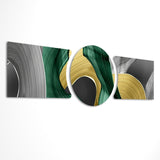 Emerald Gold Brushstroke Swirls 3 Piece Glass Wall Art