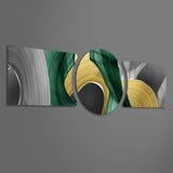 Emerald Gold Brushstroke Swirls 3 Piece Glass Wall Art