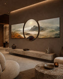 Cuadro de cristal de 3 piezas Misty Golden Mountain Valley