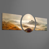 Misty Golden Mountain Valley 3 Piece Glass Wall Art