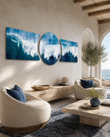 3-teiliges Glasbild Crashing Blue Ocean Wave - 188x60 cm