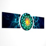 Glowing Teal Dahlia Bloom Macro 3 Piece Glass Wall Art
