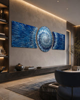 3-teiliges Glasbild Blue Silver Exploding Starburst Shards - 188x60 cm