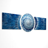 Blue Silver Exploding Starburst Shards 3 Piece Glass Wall Art