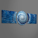 Blue Silver Exploding Starburst Shards 3 Piece Glass Wall Art